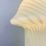 Large mushroom-shaped table lamp in white crystal glass with striped zebra pattern Peill and Putzler XL 1970