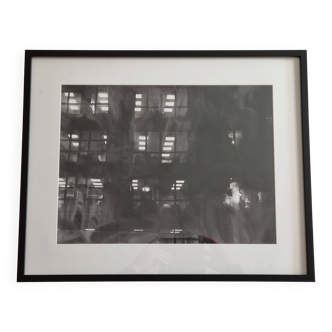 Framed black and white photograph of an urban scene by Rosine Nucimovici, 52x42 cm.