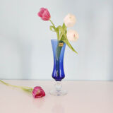 Blue vase, transparent foot, Duralex, vintage