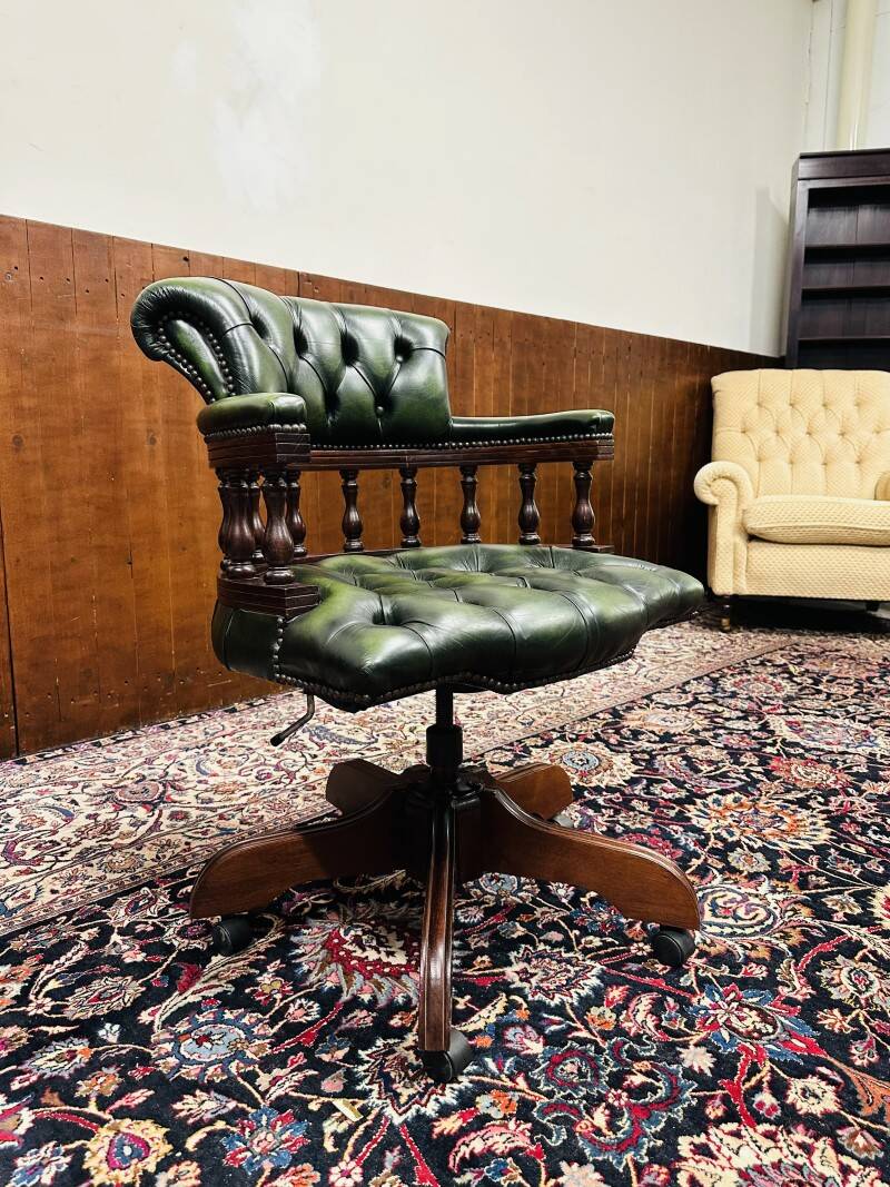 Classic English Green Chesterfield Captain Chair
