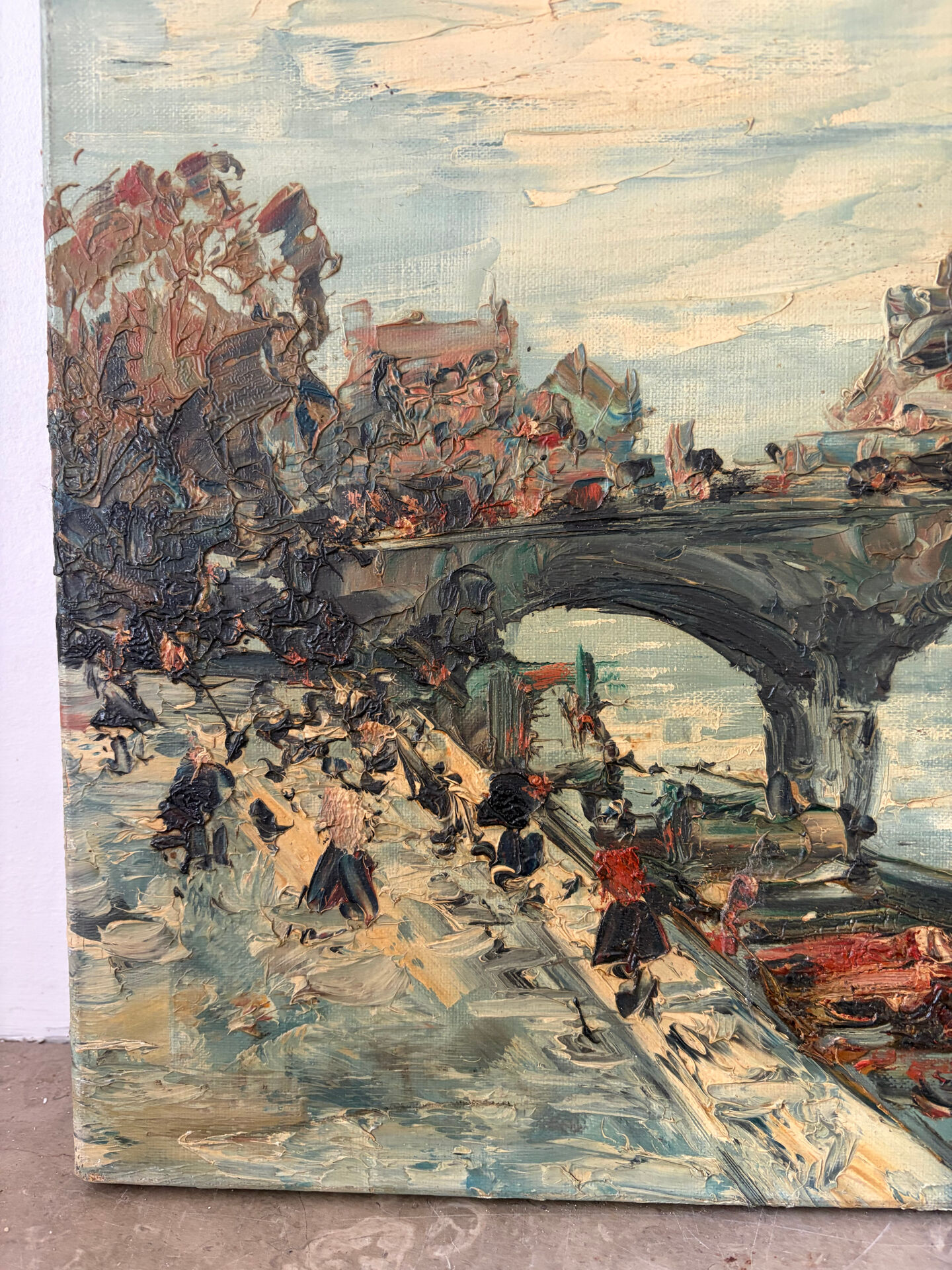 Seine and Notre Dame de Paris, knife painting.