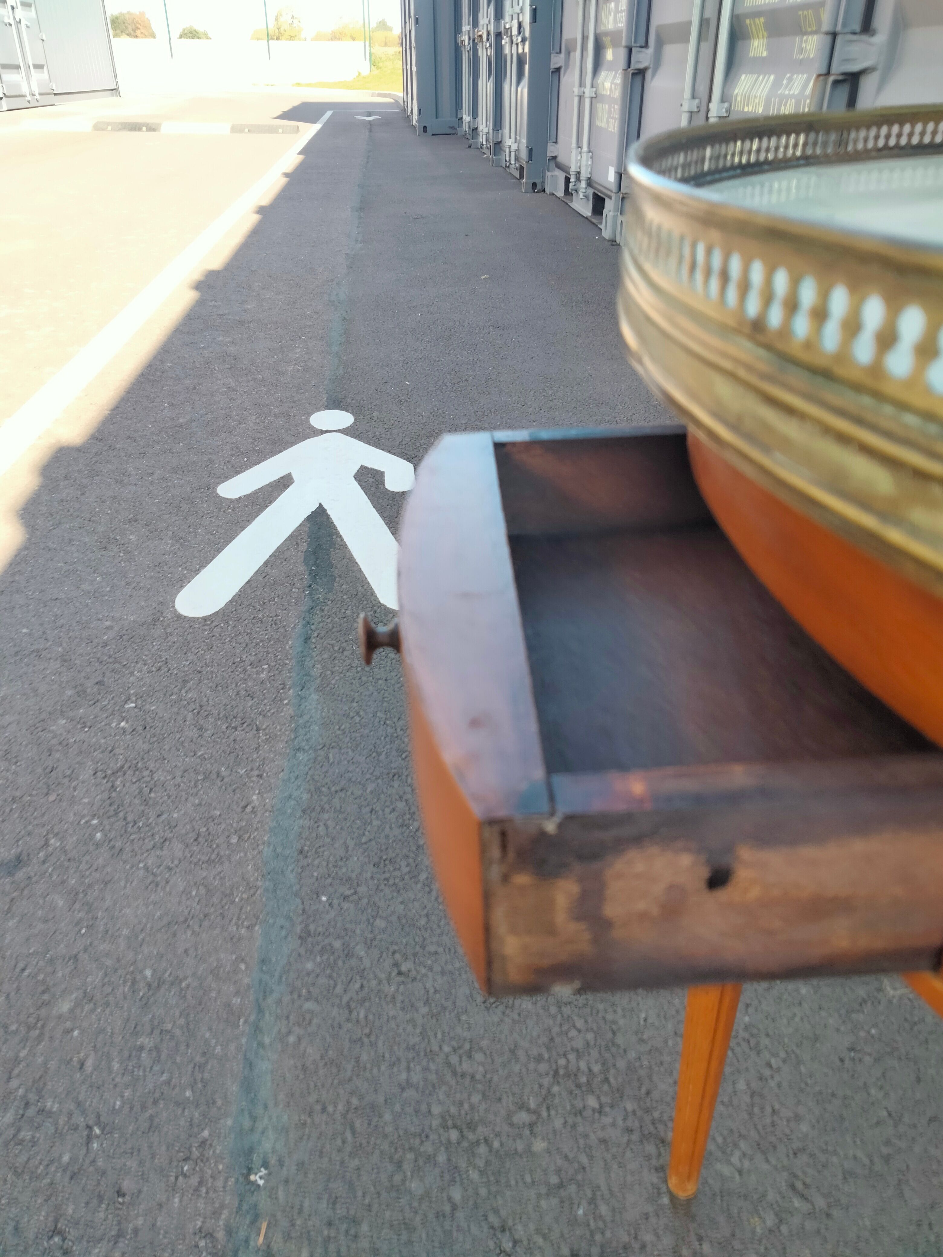 High table old hot water bottle Louis XVI style with marble top