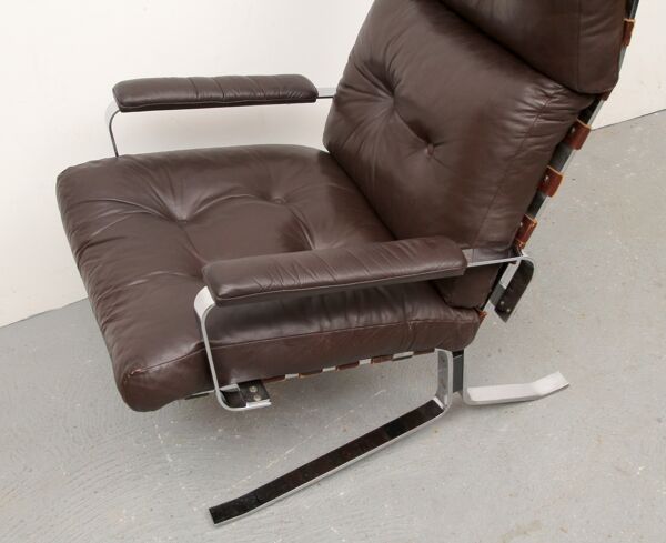 Fauteuil en cuir marron 1970