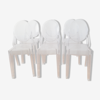 Lot de 6 chaises cristal Victoria Ghost - Kartell, Philippe Starck