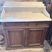 Antique wooden and white marble washstand – 2 doors / 2 drawers – approx. 100 x 55 x 98 cm