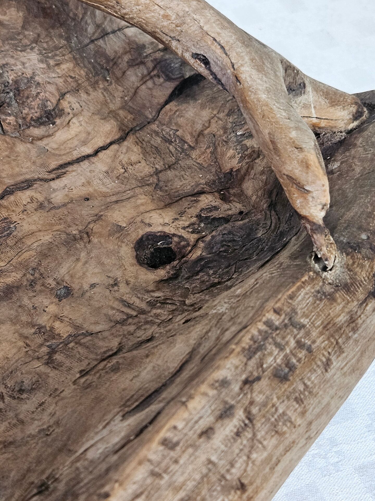Vintage brutalist olive wood basket