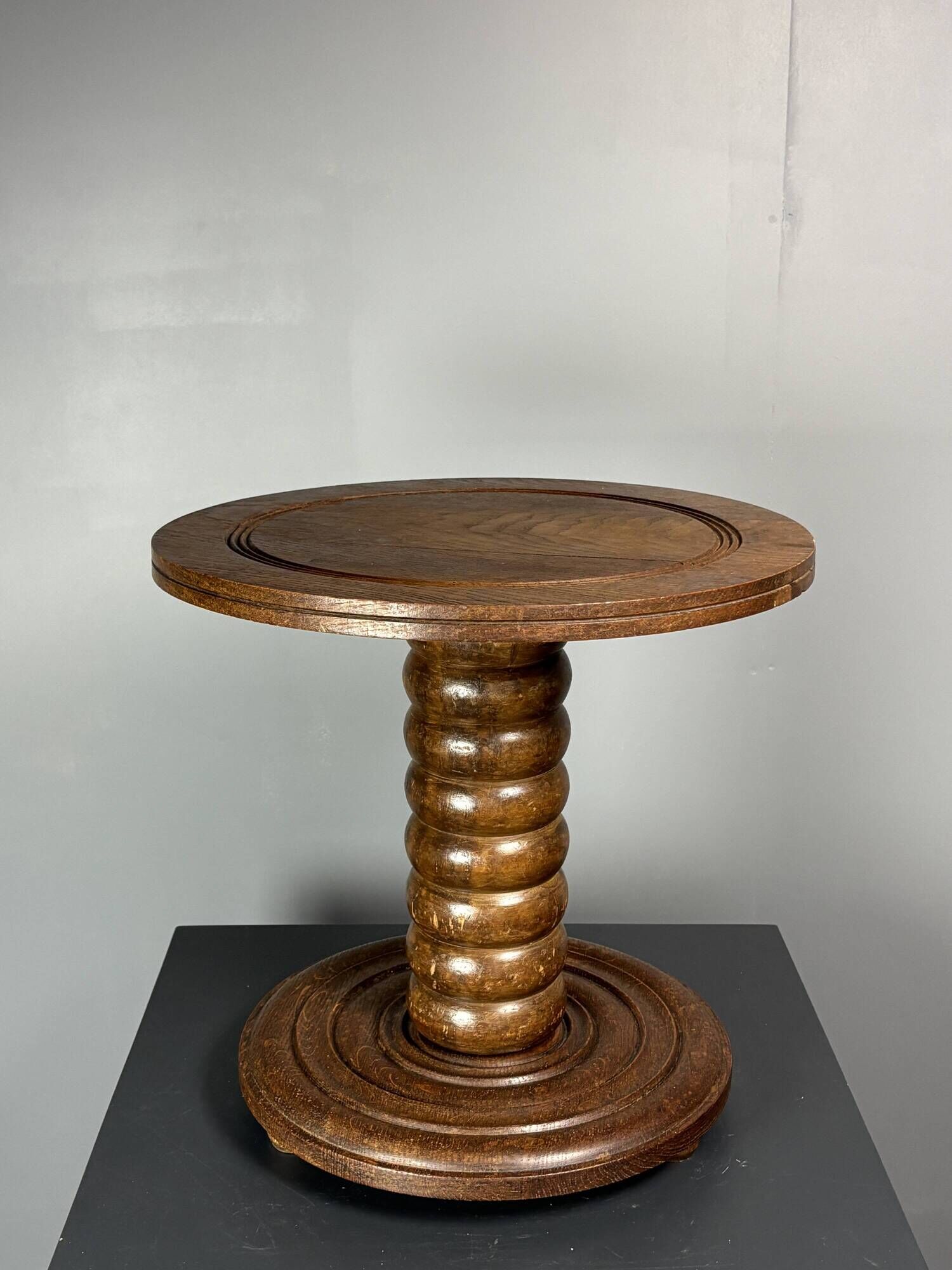 Chunky low wood turned side table in the style of Charles Dudouyt, 1950s