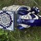 Elephant stool in glazed ceramic in cobalt blue and ivory colors