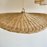 Rattan suspension or shade in the shape of a braided undulating circular tray d:80