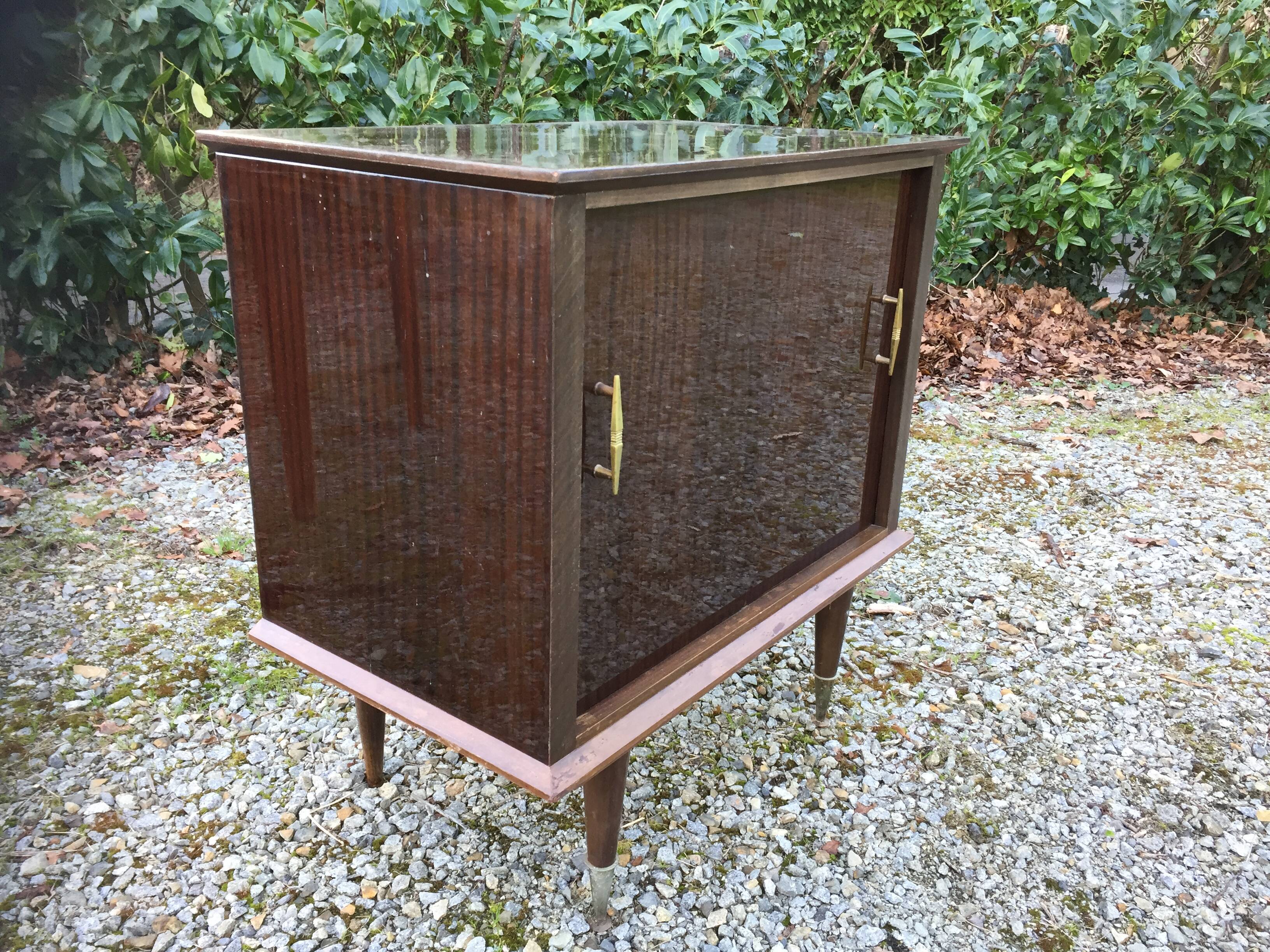 Vintage bar with swivel door in varnished mahogany