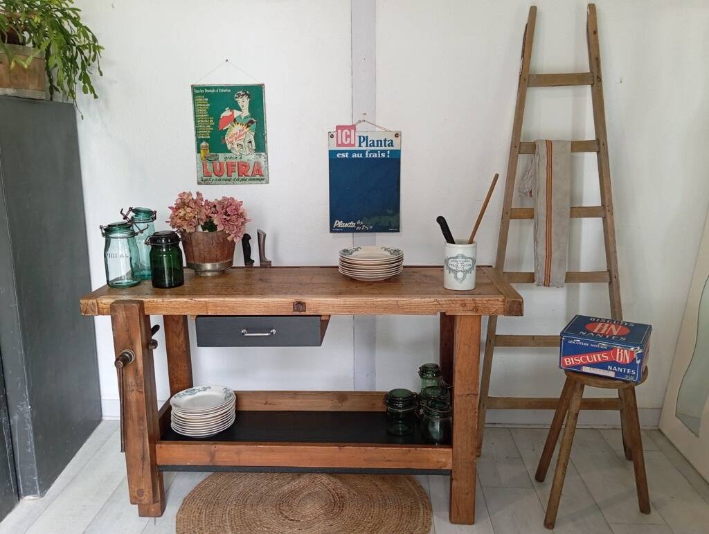 139 cm solid oak workbench