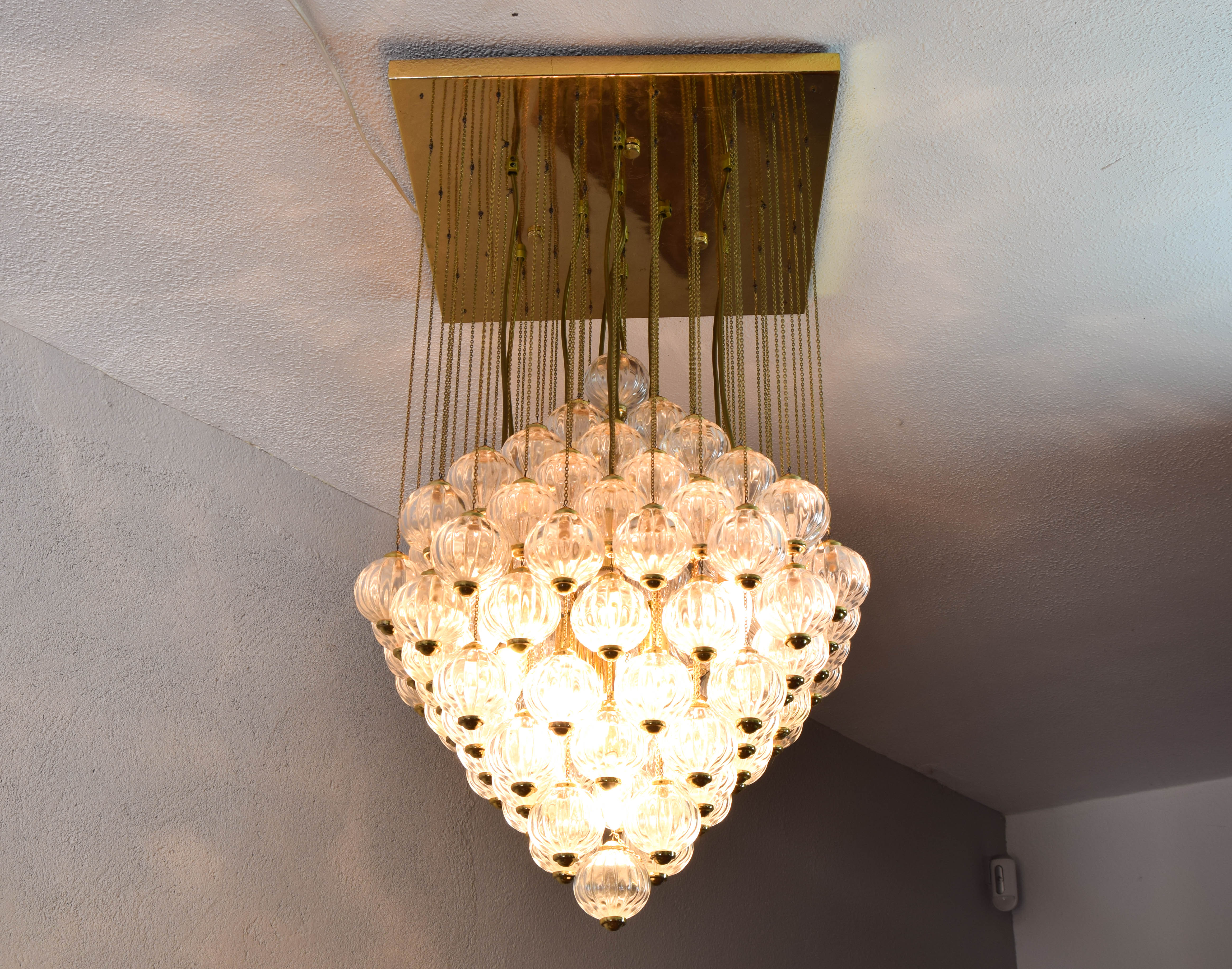 Venini mid century italian flushmount murano glass bubbles and brass chandelier