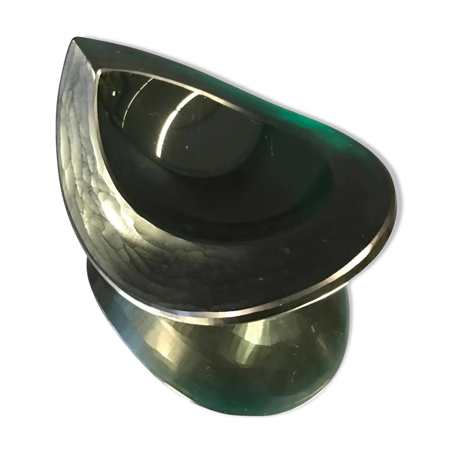 Cendrier en verre vert vintage en forme de larme