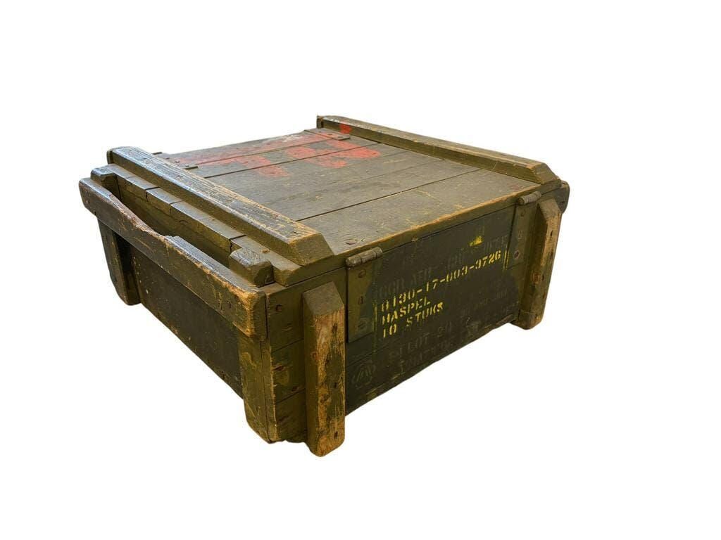 Vintage green wooden industrial box / chest / military crate