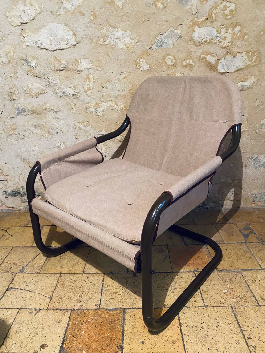 Fauteuil Ikea vintage en lin et métal