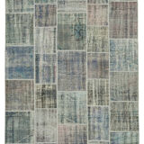 Hand-knotted oriental overdyed 173 cm x 242 cm grey patchwork carpet