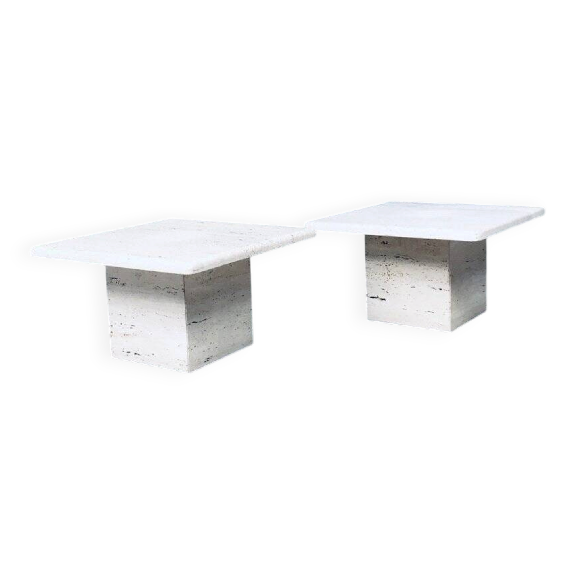 Italian Travertine Square Side End Table, 1970s, Set of 2