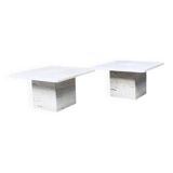 Italian Travertine Square Side End Table, 1970s, Set of 2