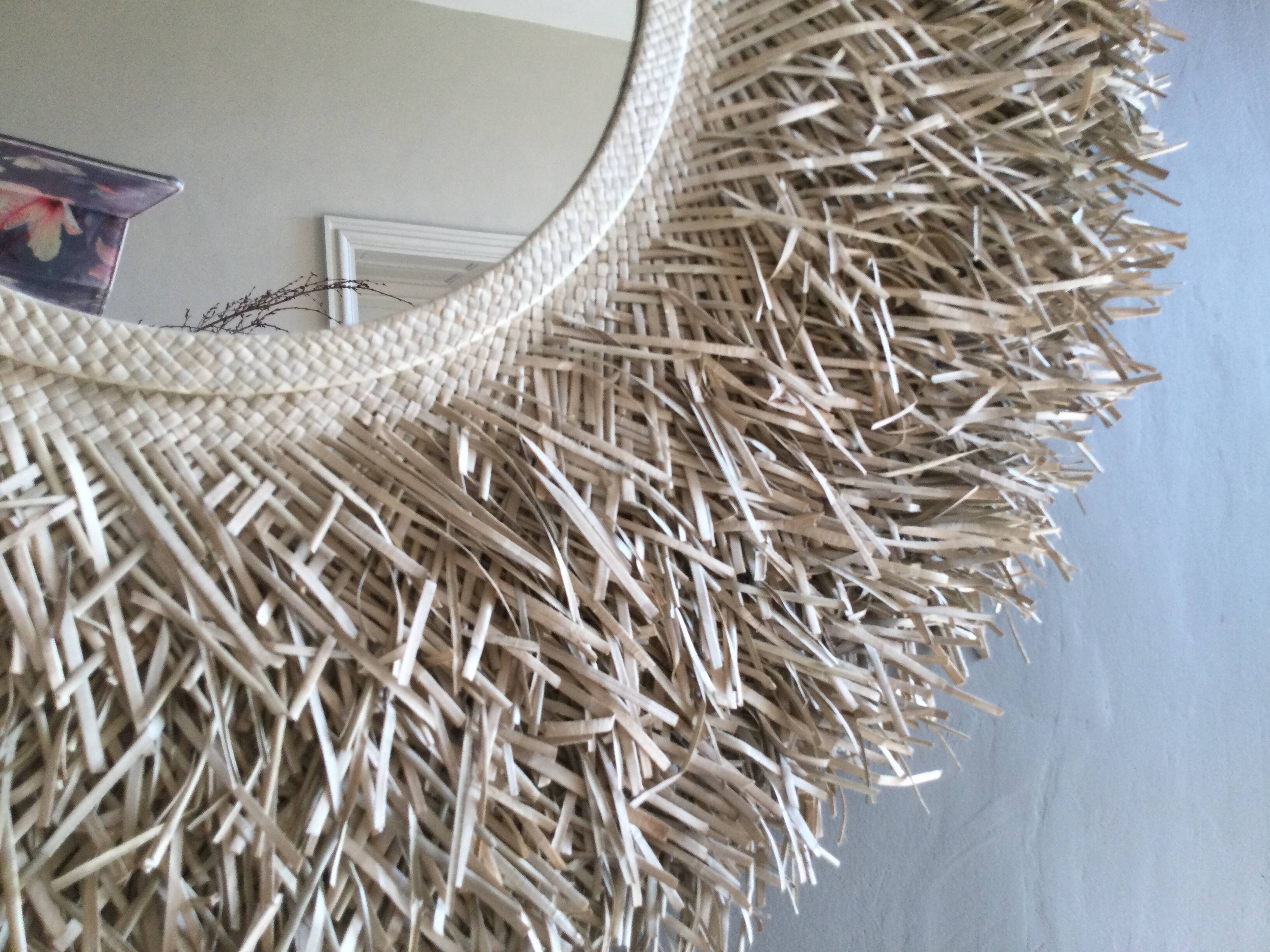 Large round straw mirror