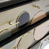 Mid-Century Modern Style Solid Wood Glass and Brass Large Italian Commode