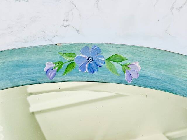 Miroir ancien biseauté oval XIX ème peint