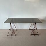 Office glass tray on trestles altuglass 1970s