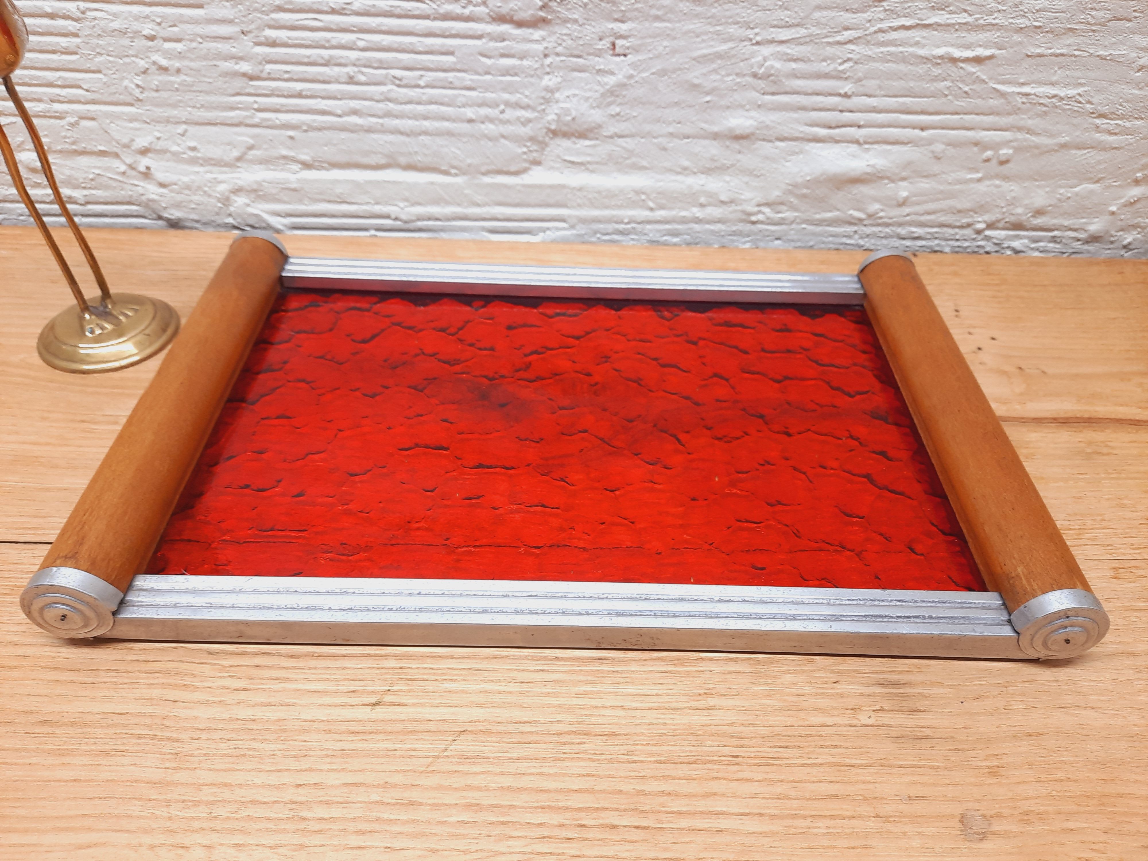 Plateau art deco verre rouge