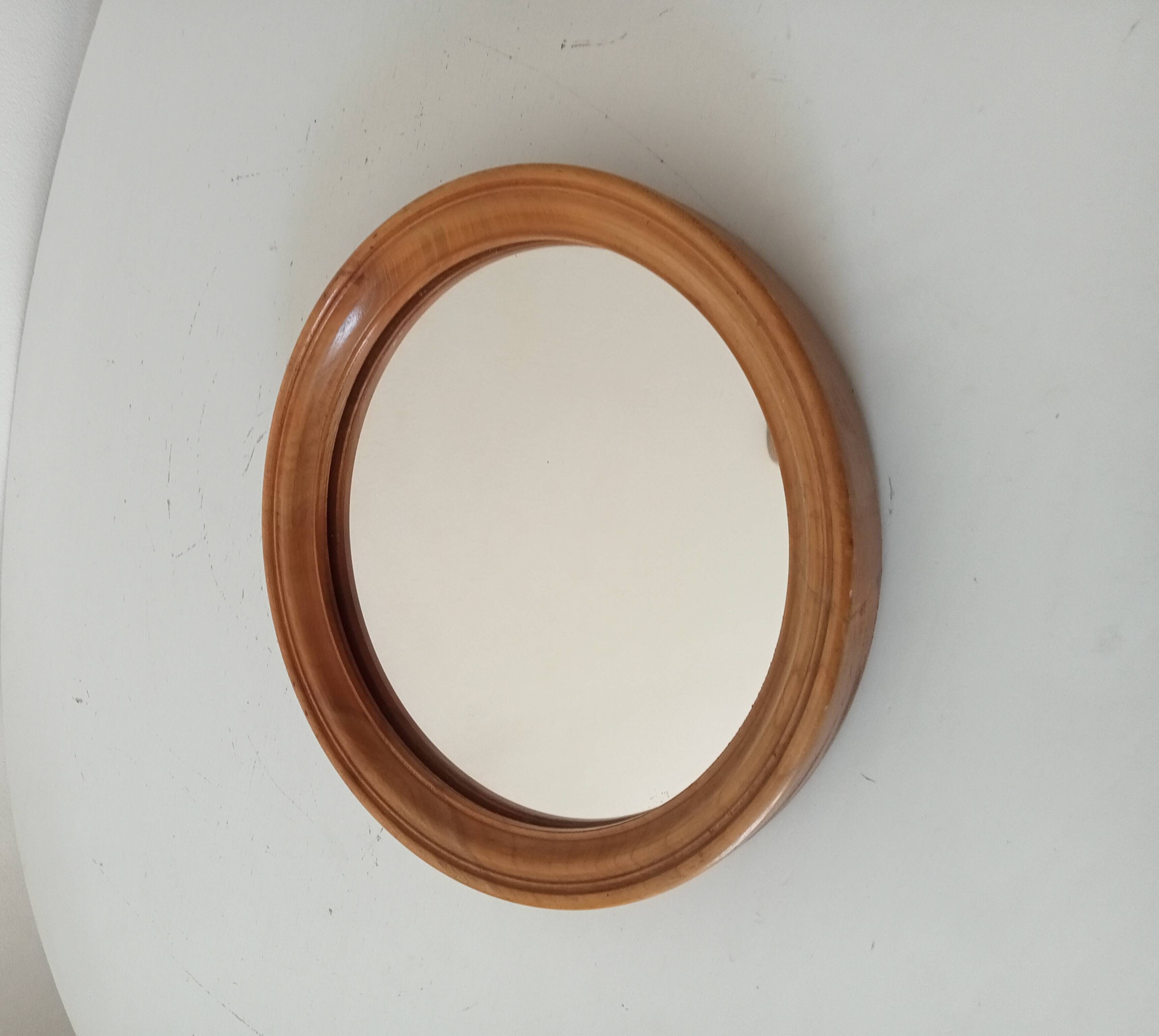 Vintage round wooden mirror