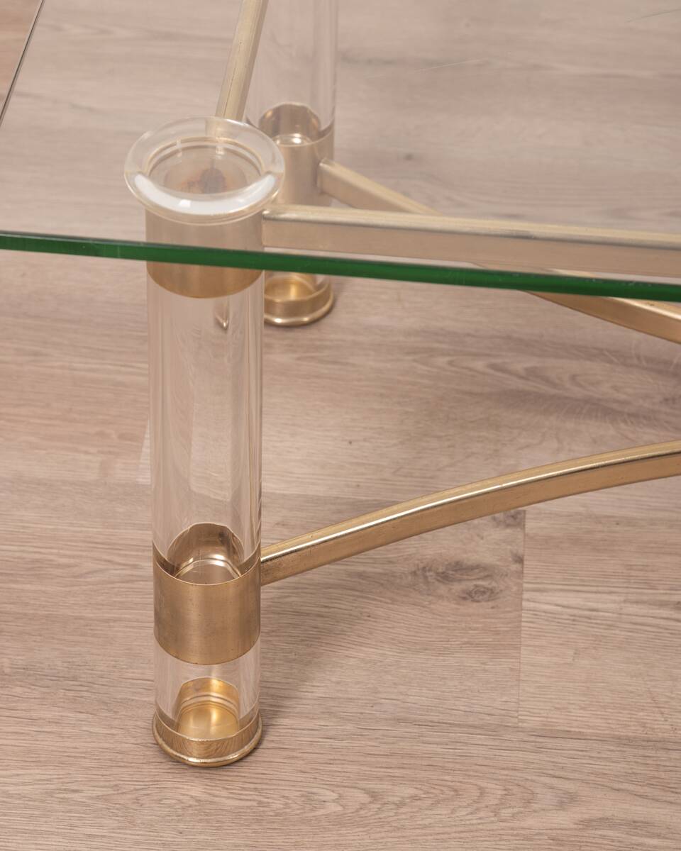 Vintage 70's table in brass and lucite design by sandro petti for metalarte