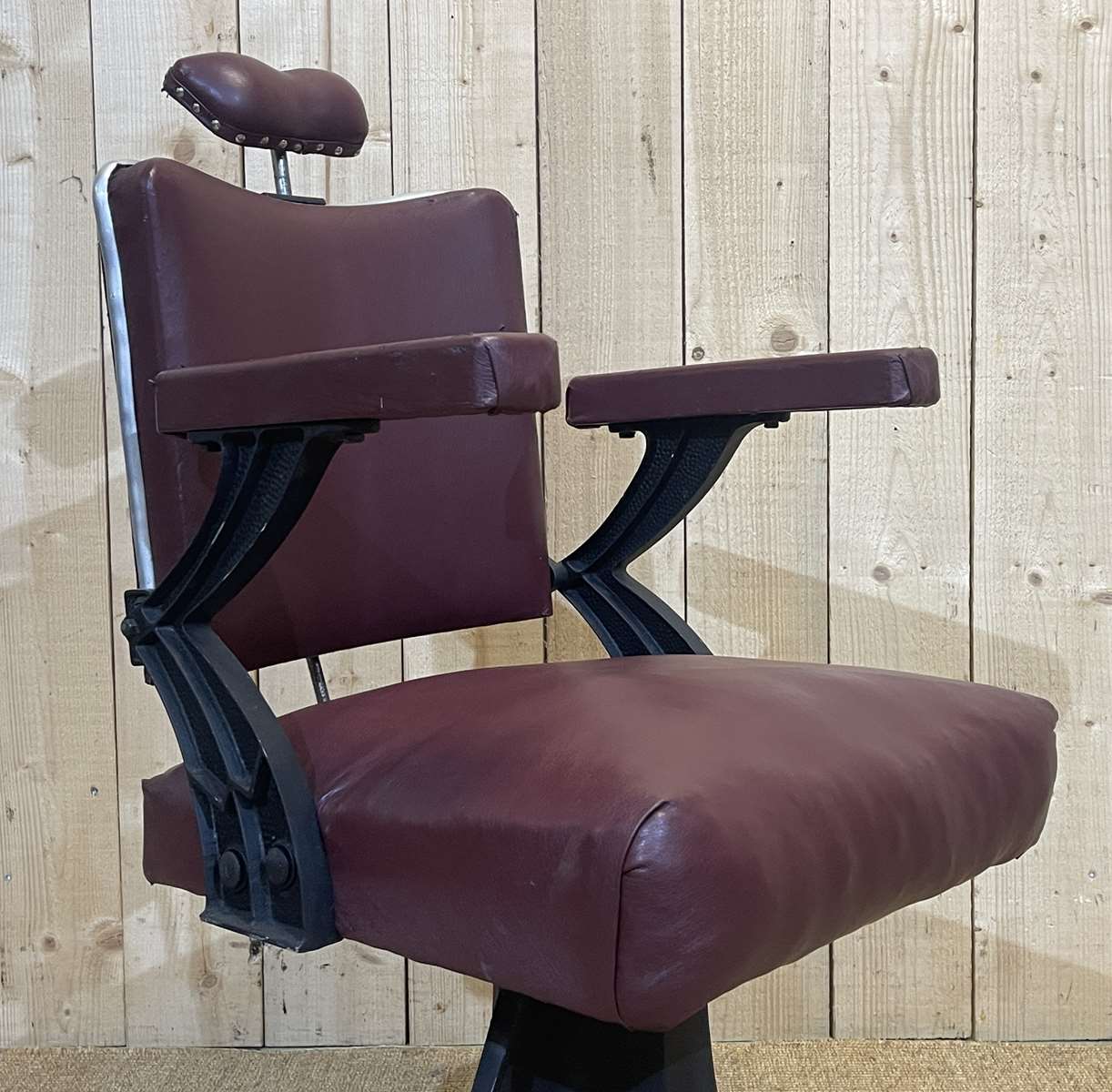 1950s hairdresser's chair covered with skaï - slightly reclining backrest