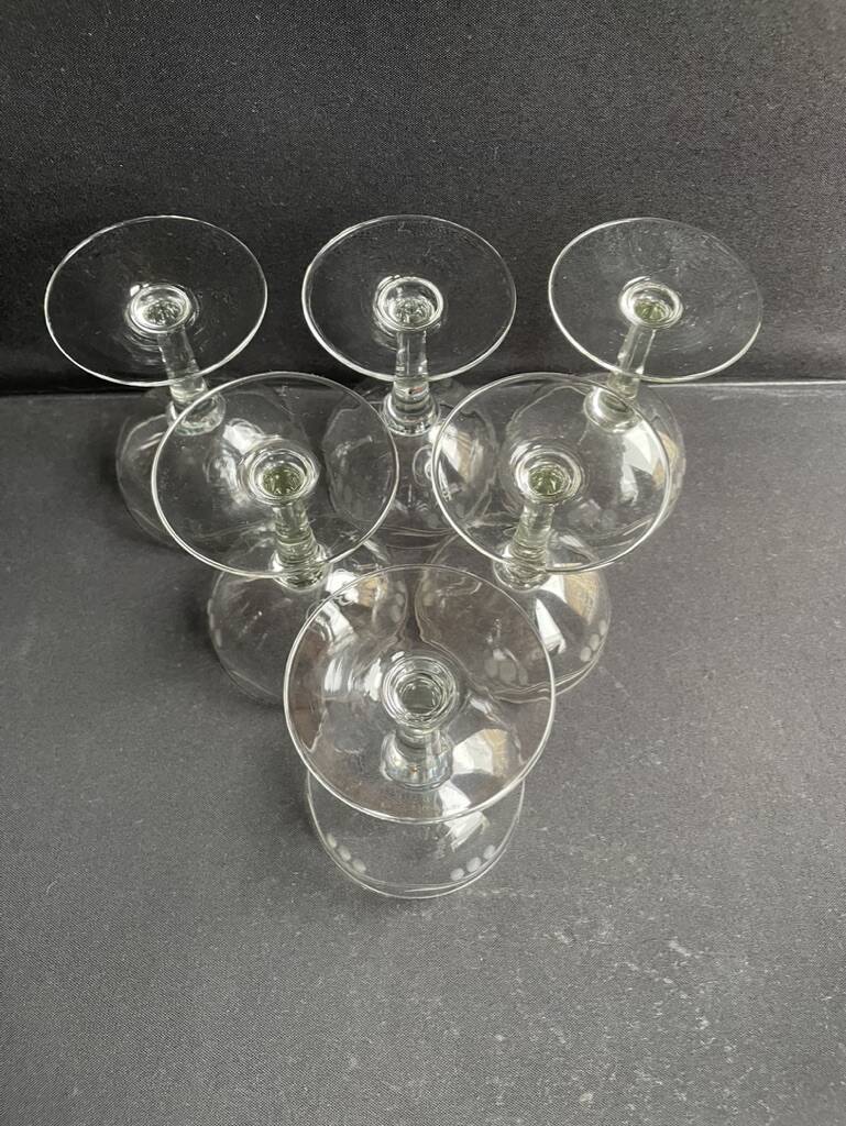 6 Champagne glasses – Cut and engraved glass – Art Deco