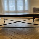 Large coffee table in oak and wrought iron
