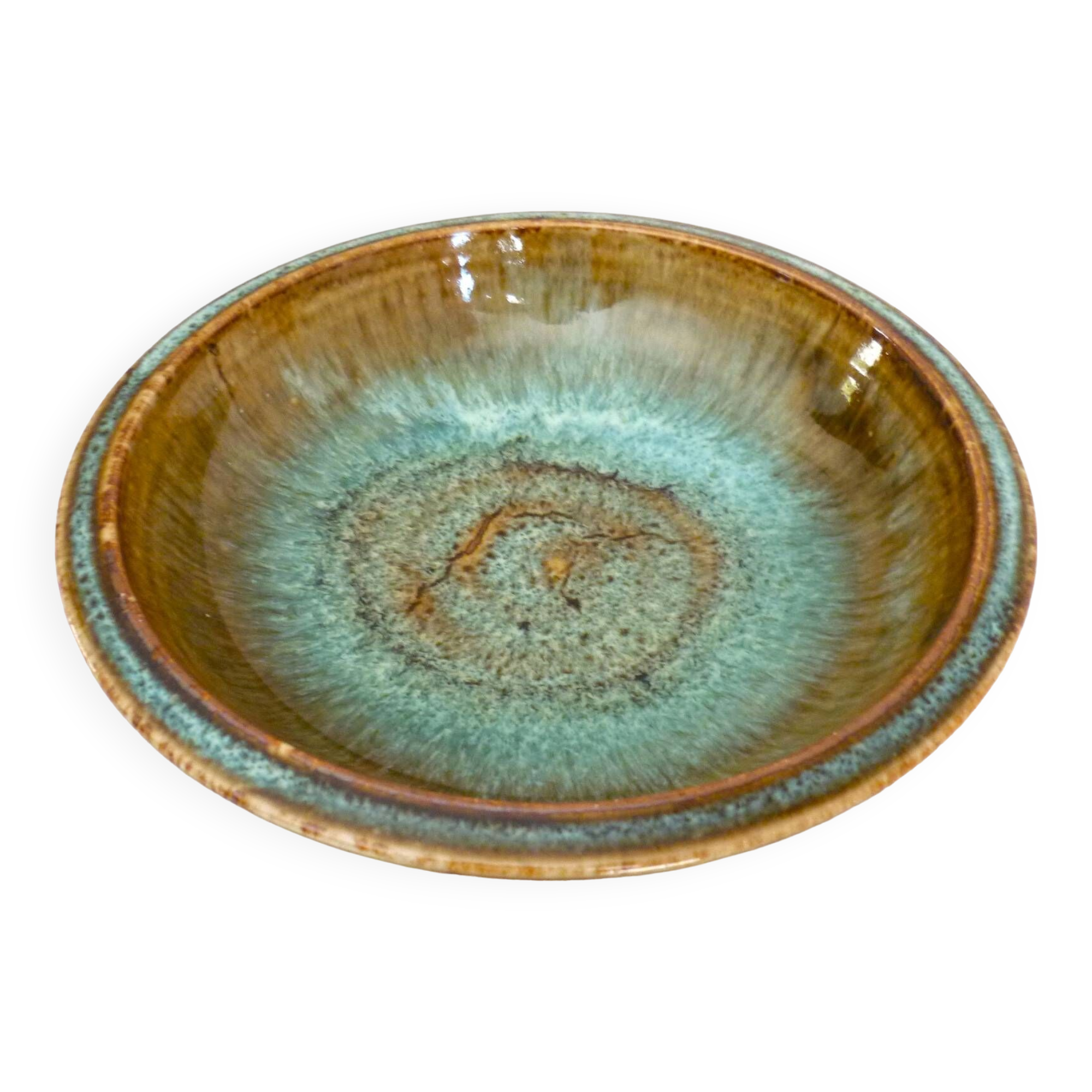 Vide poche, bol évasé ou coupe, céramique émaillée flammée, signature à identifier