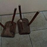 Pair of tripod stools, vintage brutalist style, solid wood