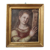 huile sur toile représentant Sainte Barbe, école toscane, première moitié du XVIIe siècle