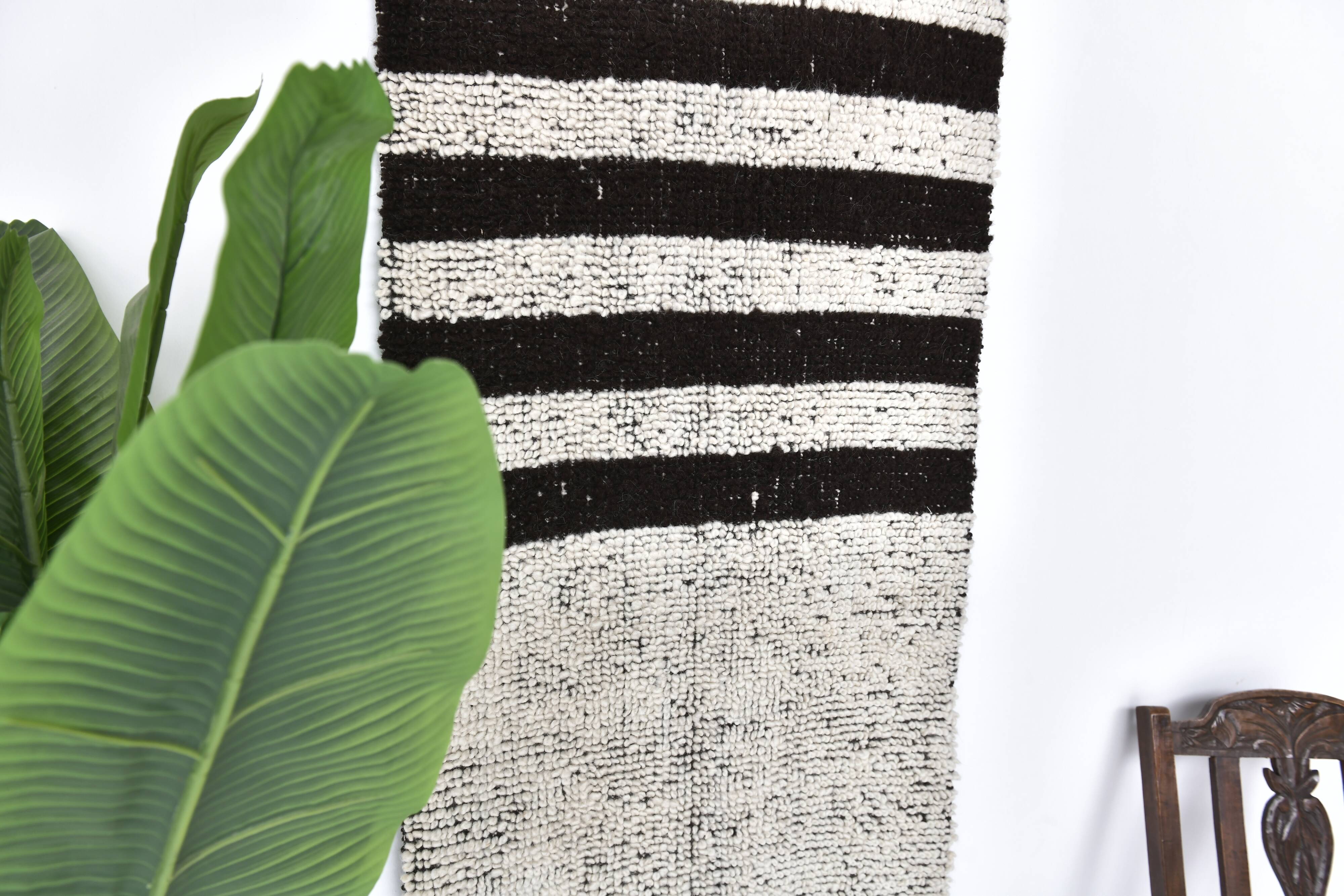 2x8 White Brown Striped Turkish Vintage Runner Rug 68x255Cm SK 242879