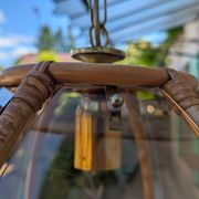 Vintage rattan and smoked glass pendant – 1970s