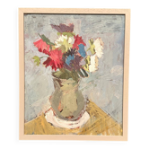 Huile sur panneau d'origine suédoise – « Fleurs dans un vase vert » – Signé – Vintage