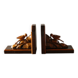 Pair of wooden bookends, birds, art deco,