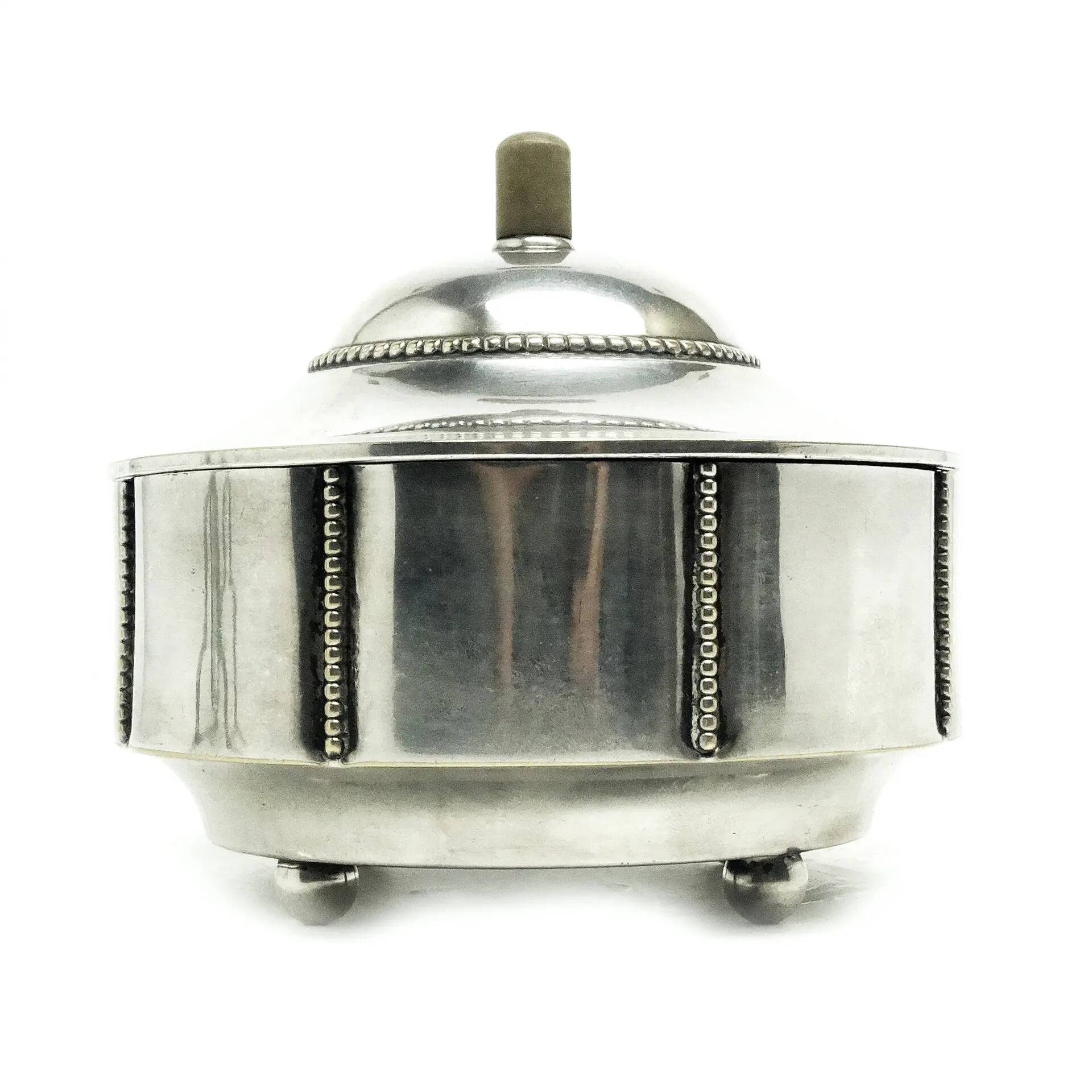Art Deco sugar bowl, silver-plated brass, Germany, 1930s