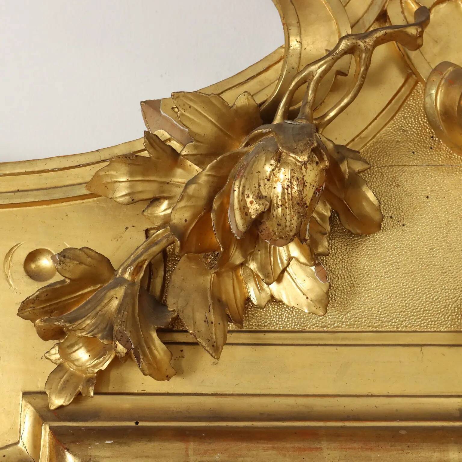Large antique umber pine mirror from Switzerland, Italy, 19th century.