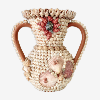 Vase céramique années 50 à coquillages