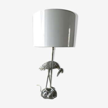 Lampe oiseau héron en métal argenté