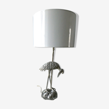 Silver metal heron bird lamp