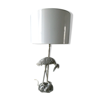 Lampe oiseau héron en métal argenté