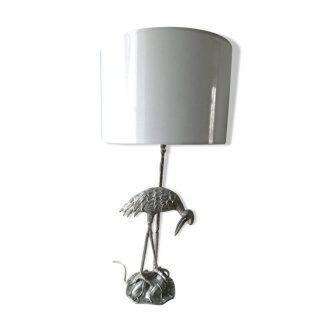 Silver metal heron bird lamp