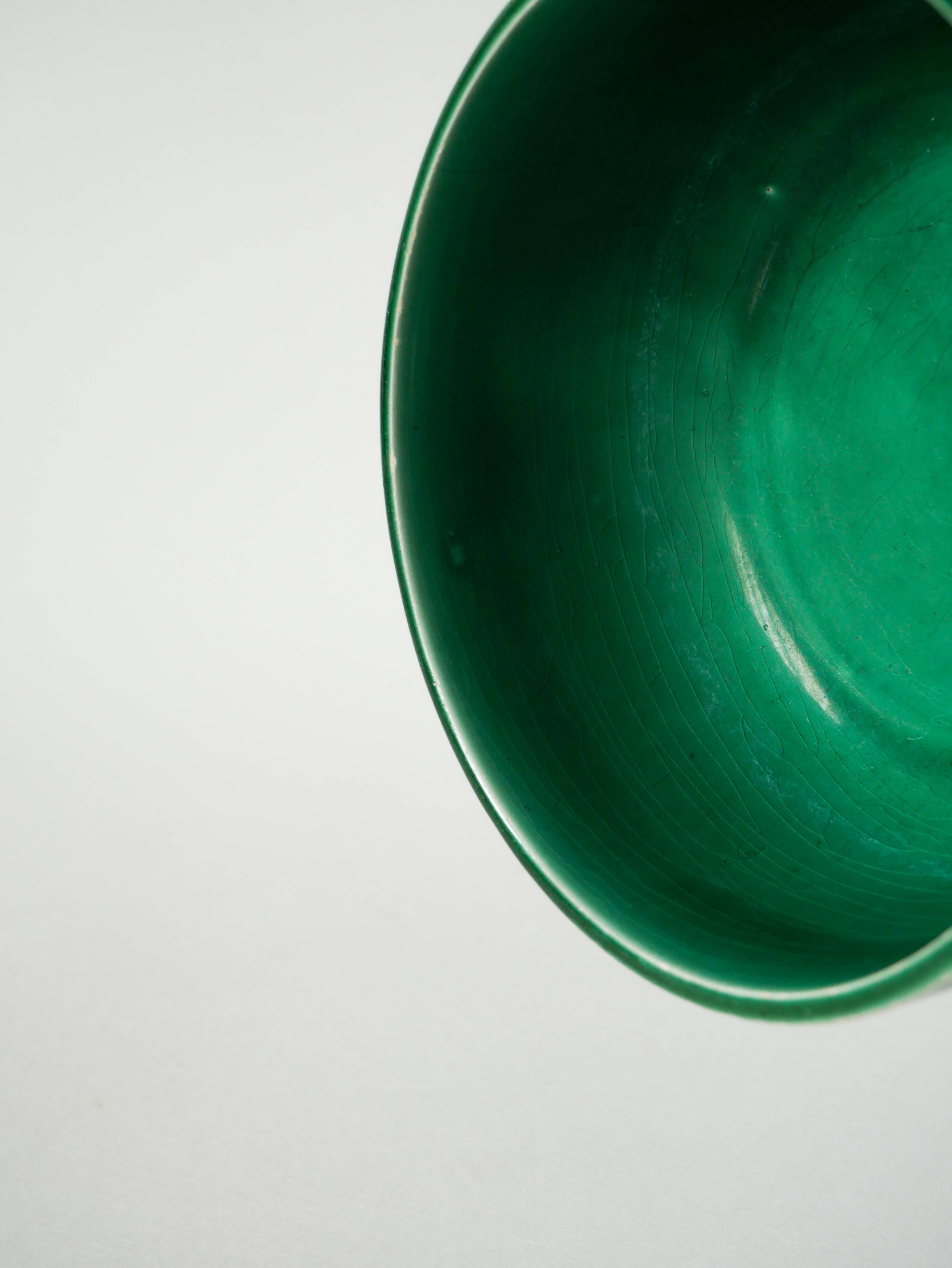 Small ceramic salad bowl / bowl, green, Gien, 1950