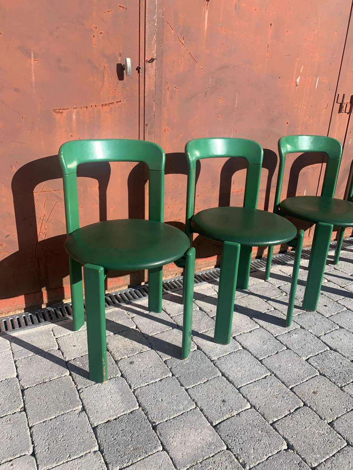 6 Bruno Rey Kush & co Green Stackable Chairs Circa 1970