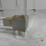 Hollywood Regency coffee table plexiglass, glass, brass, 1970s