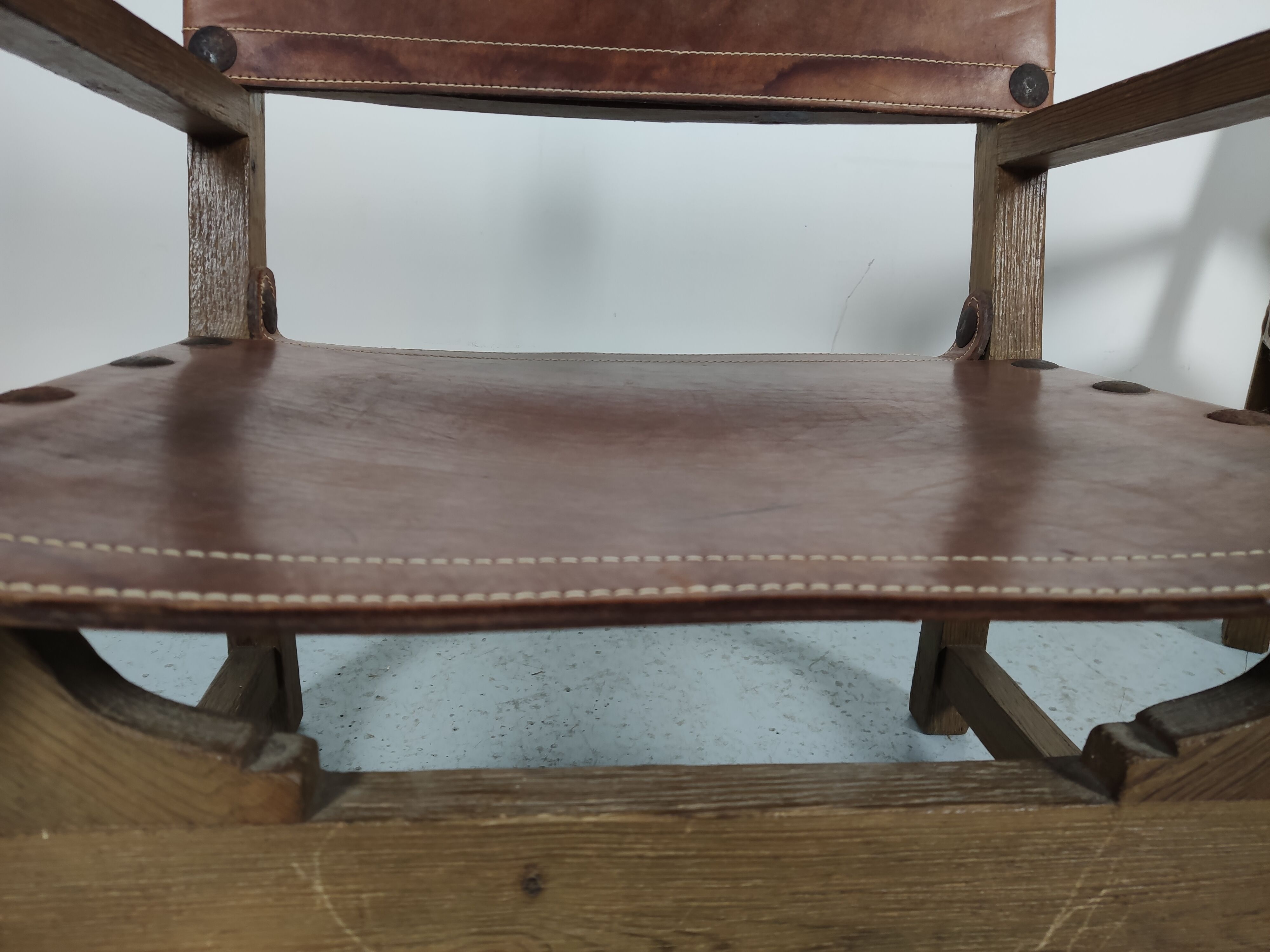 Pair of Spanish vintage leather armchairs 1920/1930